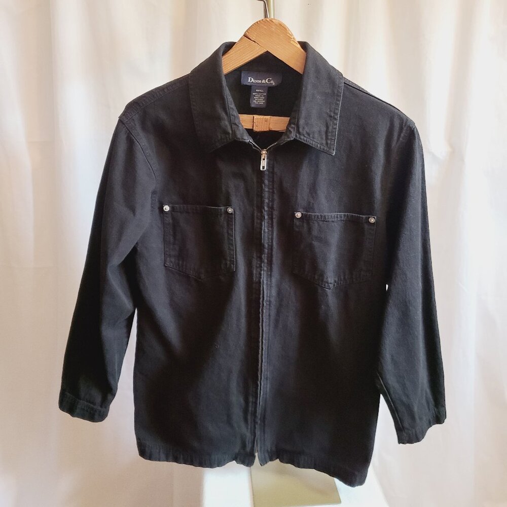 Basic Black Denim Zip Front Jacket